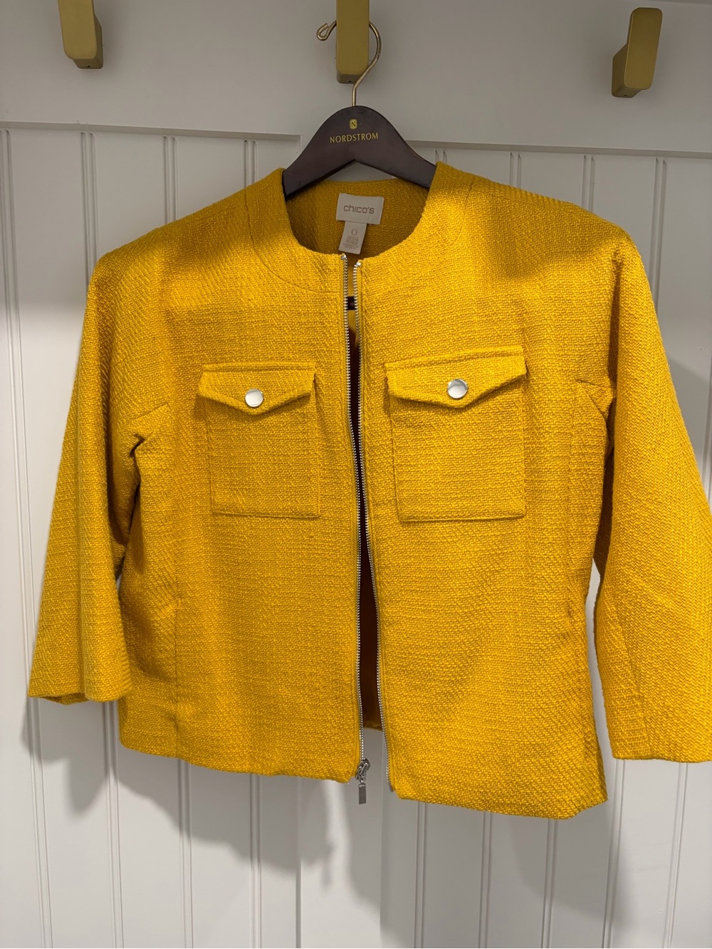 Chico's Mustard Textured Zip-Front Jacket
